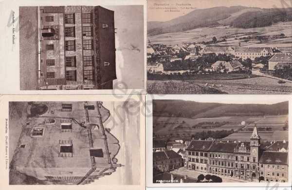  - 4x pohlednice: Prachatice, náměstí, celkový pohled, radnice, obydlí Husovo a Žižkovo