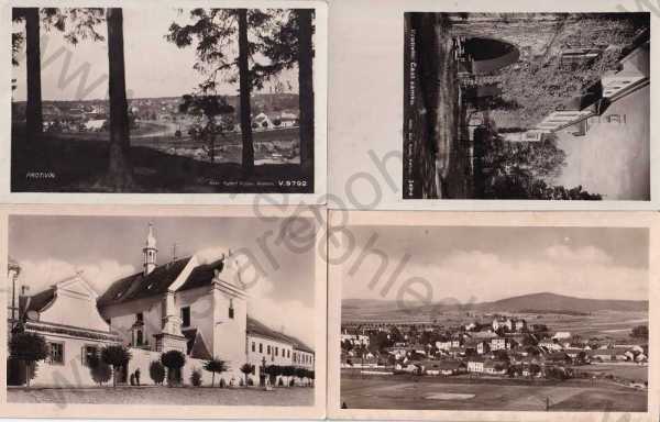  - 4x pohlednice: Protivín (Písek), celkový pohled, zámek, kostel