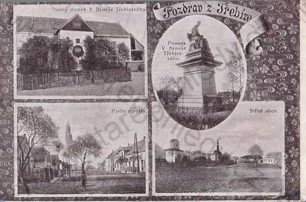  - Třebíz (Kladno) více záběrů: pomník Třebízský, rodný dům, střed obce