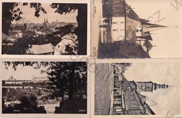  - 4x pohlednice: Slaný (Kladno), celkový pohled, kostel, radnice