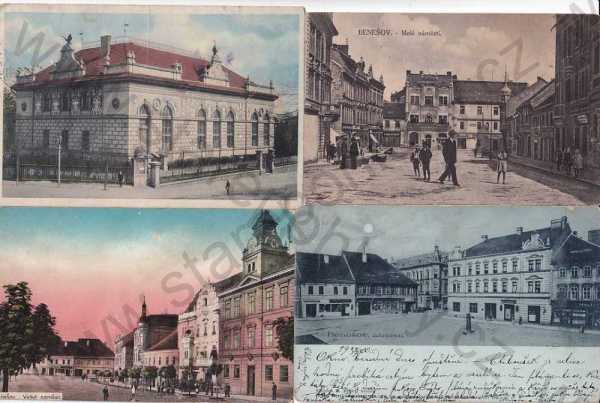  - 4x pohlednice: Benešov, sokolovna, náměstí