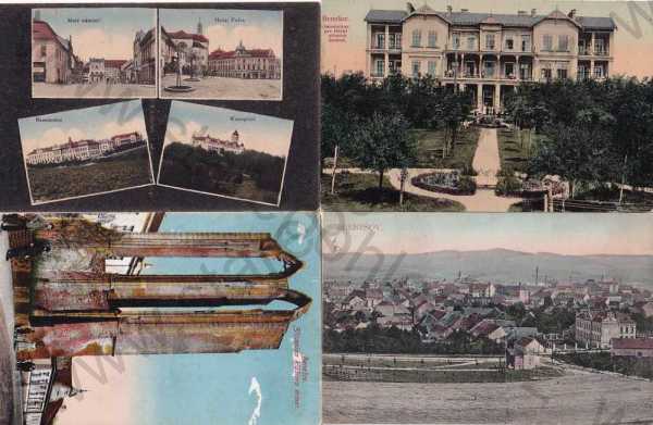  - 4x pohlednice: Benešov, sanatorium, náměstí, celkový pohled, zřícenina kláštera