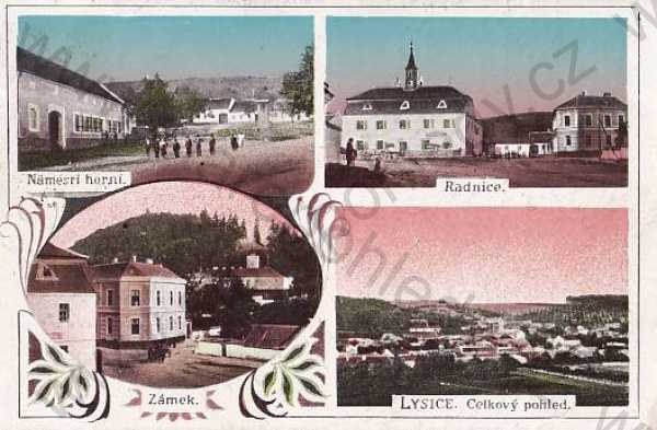  - Lysice (Blansko) zámek, radnice, náměstí, celkový pohled, kolorovaná