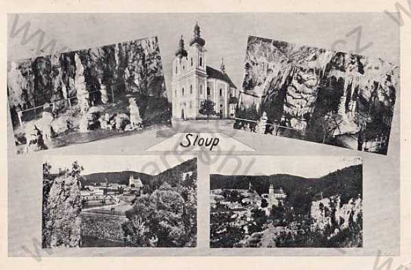  - Sloup na Moravě (Blansko), kostel, celkový pohled, jeskyně, Fototypia-Vyškov