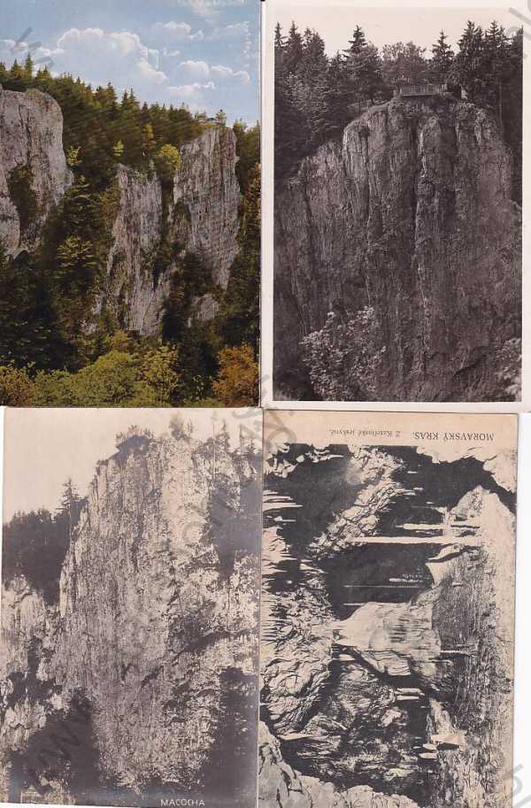  - 4x pohlednice: Macocha (Blansko), skála, propast, Kateřinská jeskyně