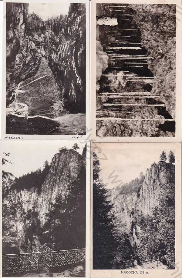  - 4x pohlednice: Macocha (Blansko), skála, propast, jeskyně, Moravský kras