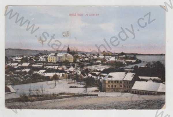  - Bílovec (Wagstadt) - Nový Jičín, celkový pohled, zimní, sníh, kolorovaná