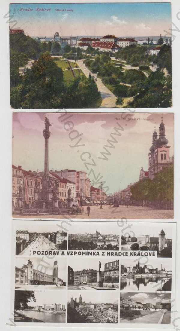  - 3x Hradec Králové, sady, náměstí, sloup, celkový pohled, řeka, Grafo Čuda Holice