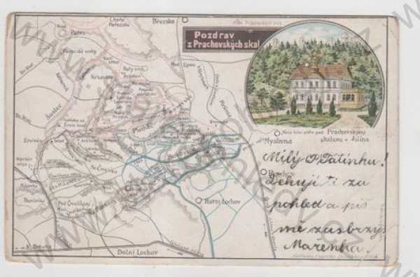  - Prachovské skály (Jičín), mapa, myslivna, kolorovaná, DA