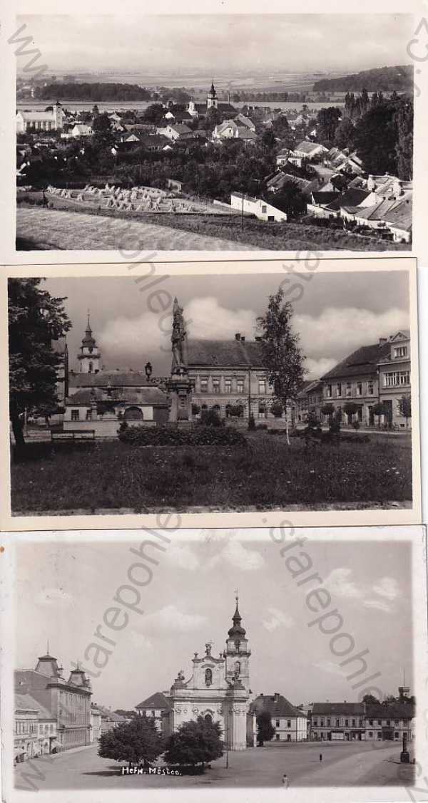  - 3x pohlednice: Heřmanův Městec, celkový pohled, kostel, náměstí