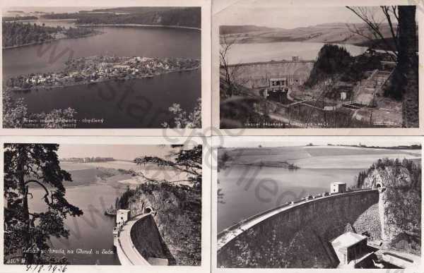  - 4x pohlednice: Seč (Chrudim), přehrada, tunel, celkový pohled, jezero