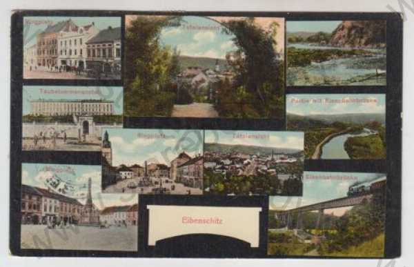  - Ivančice (Eibenschitz) - Brno - venkov, více záběrů, náměstí, most, partie, celkový pohled, kolorovaná