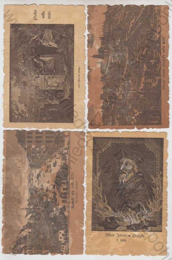  - 4x Praha 1, Židovský hřbitov (1830), Město pražské (1620), Koňský trh (1720)Mistr Jeroným Pražský (1416), litografie