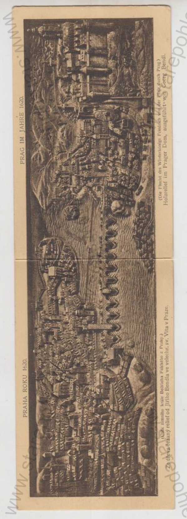  - Praha, historická - 1620, celkový pohled, litografie, otvírací karta