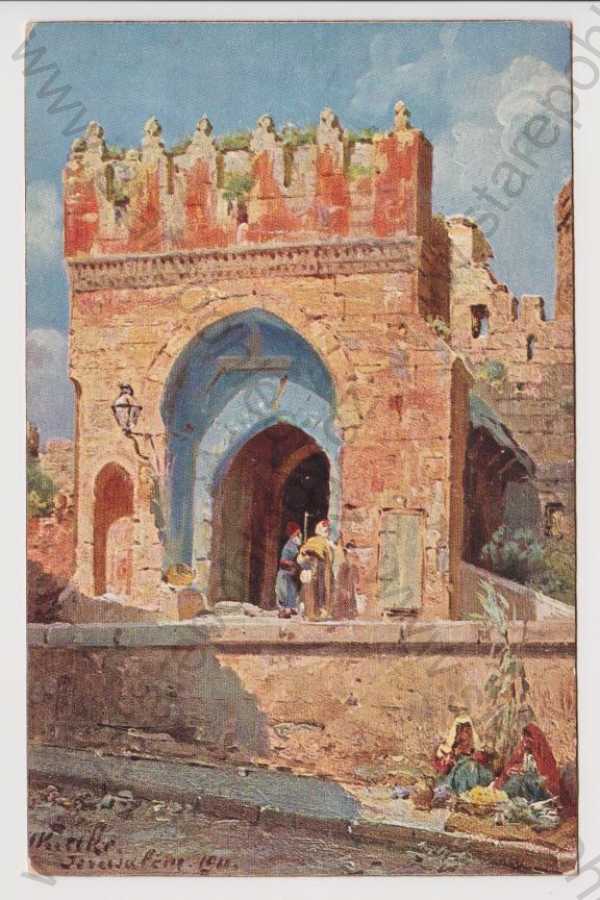  - Izrael - Jerusalem - Davidsburg - brána, kolorovaná