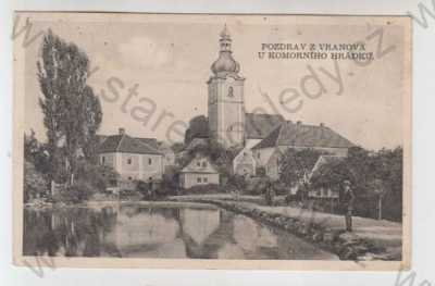  - Vranov (Benešov), kostel, rybník, částečný záběr města, Komorní Hrádek