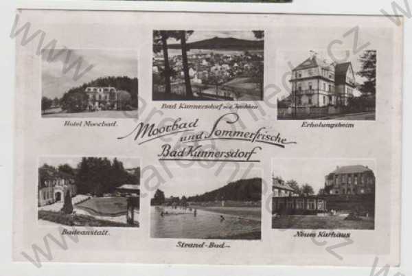  - Lázně Kundratice (Bad Kunnersdorf) - Librec, více záběrů, hotel Moorbad, celkový pohled, Ještěd (Jeschken), lázně
