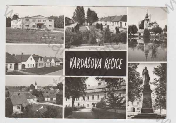  - Kardašova Řečice (Jindřichův Hradec), více záběrů, náměstí, kostel, pohled ulicí, socha, částečný záběr města