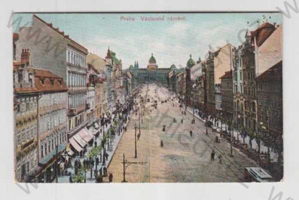  - Praha 1, Václavské náměstí, Muzeum, kočár, kolorovaná