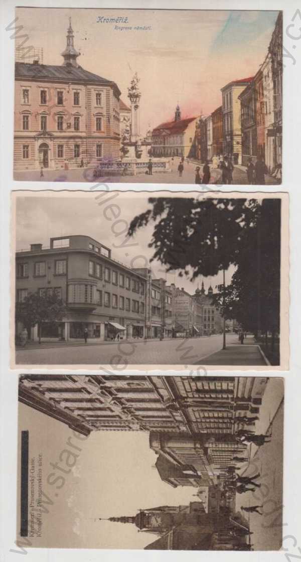  - 3x Kroměříž, Riegrovo náměstí, pohled ulicí, kolorovaná