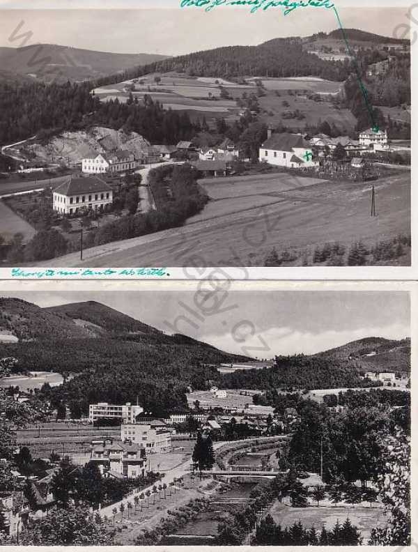  - 2x pohlednice: Rožnov a Horní Bečva (Vsetín), celkový pohled