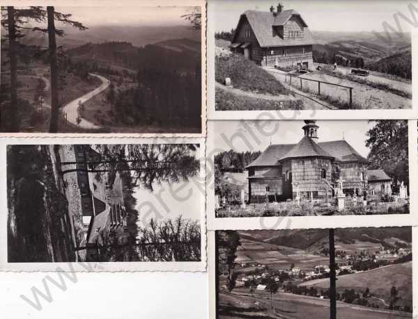  - 5x pohlednice: Velké Karlovice (Vsetín), celkový pohled, kostel, chata