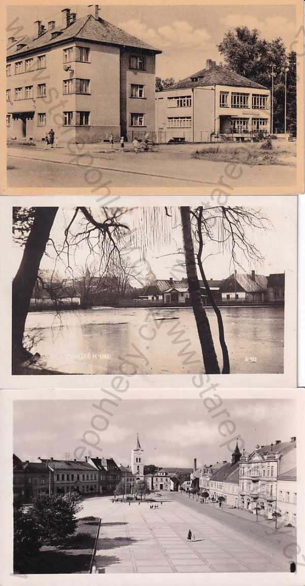  - 3x pohlednice: Týniště nad Orlicí (Rychnov nad Kněžnou), náměstí, domy, rybník
