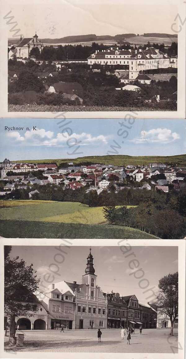  - 3x pohlednice: Rychnov nad Kněžnou (Rychnov nad Kněžnou), náměstí, celkový pohled