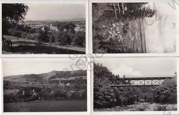  - 4x pohlednice: Potštejn (Rychnov nad Kněžnou), celkový pohled, most