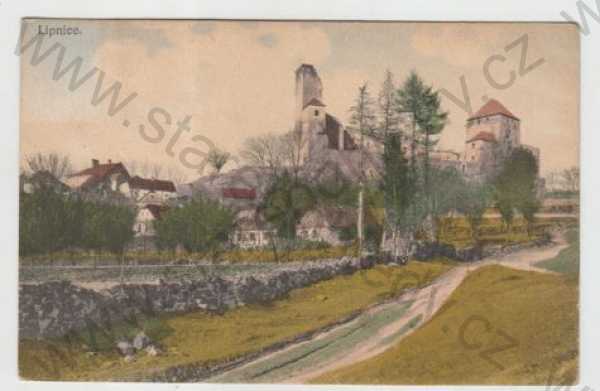  - Lipnice (Havlíčkův Brod), hrad, částečný záběr města, kolorovaná