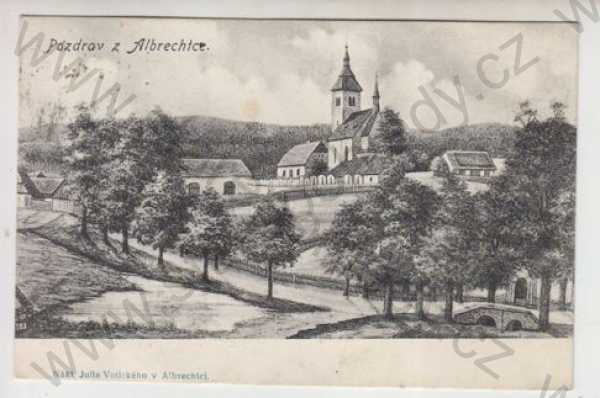  - Albrechtice nad Vltavou , kostel, litografie