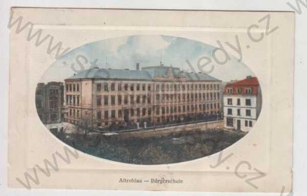  - Stará Role (Altrohlau) - Karlovy Vary, škola, kolorovaná, plastická karta