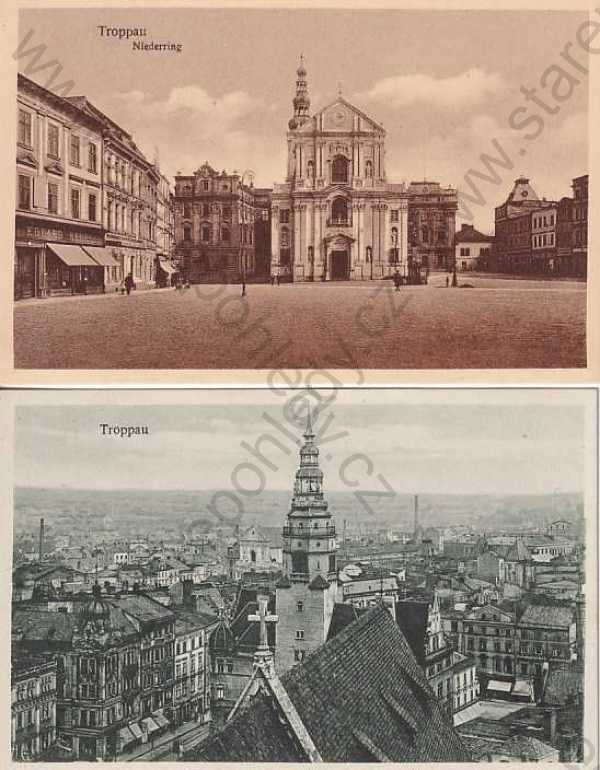  - Opava, Troppau, náměstí, kostel, 2 ks, pohled z výšky