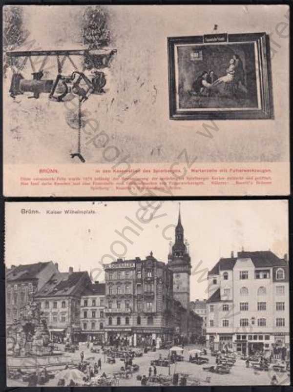  - 2x Brno (Brünn), náměstí, trhy, kostel, obraz Špilberk interier