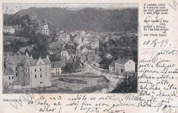  - Brandýs n. Orlicí, Ústí nad Orlicí, pohled na město, kostel, báseň, DA