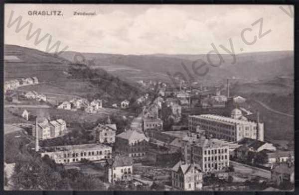  - Kraslice (Graslitz), pohled na město z výšky, komíny