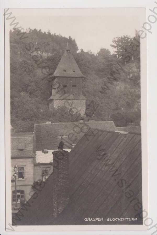  - Krupka (Graupen) - zvonice, razítko restaurace Rosenburg