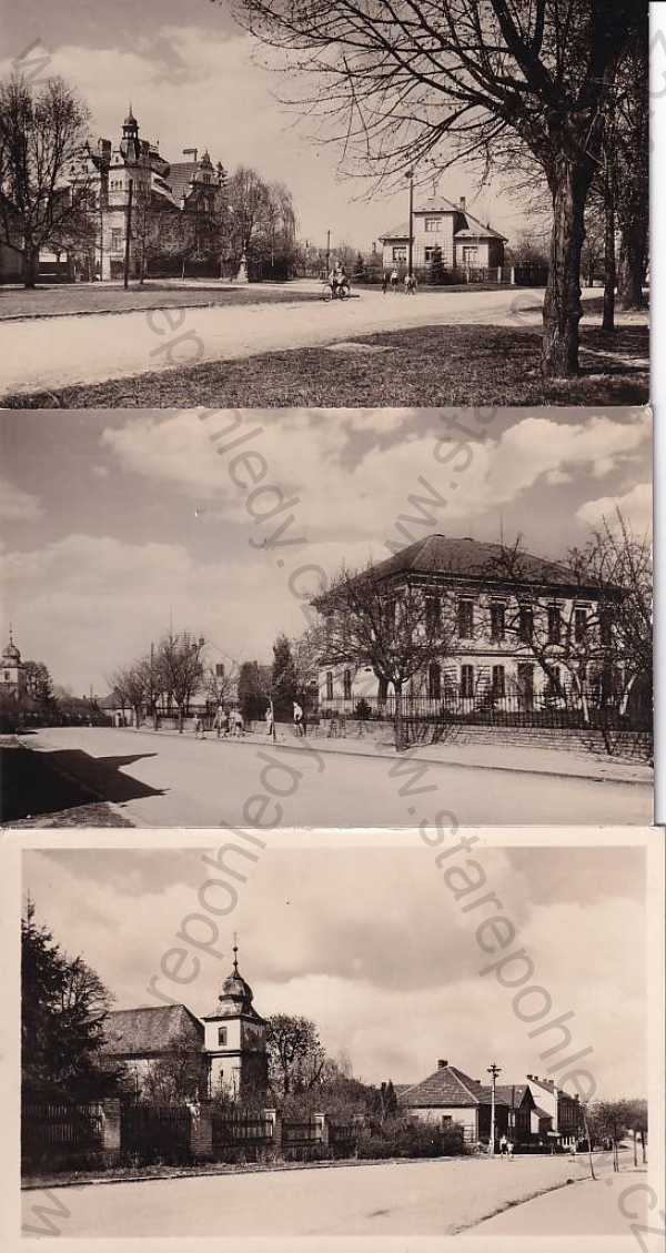  - 3x pohlednice: Moravany (Pardubice), kostel, škola