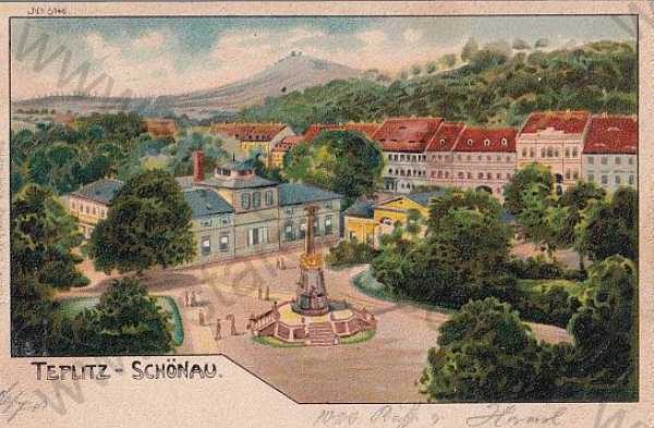  - Teplice - Schönau, náměstí, kresba, barevná, DA