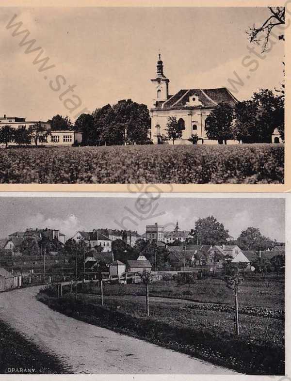  - 2x pohlednice: Opařany (Tábor), celkový pohled, kostel