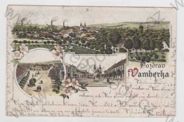  - Vamberk (Rychnov nad Kněžnou), více záběrů, celkový pohled, náměstí, litografie, kolorovaná, koláž, DA