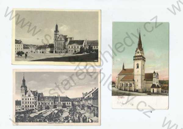  - 3x Hustopeče, Břeclav, kostel, náměstí, trh