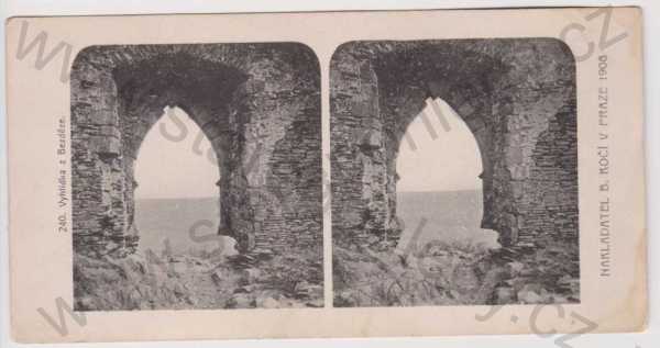  - Bezděz - vyhlídka, Kočí 1908, velký formát, stereoskopický obrázek