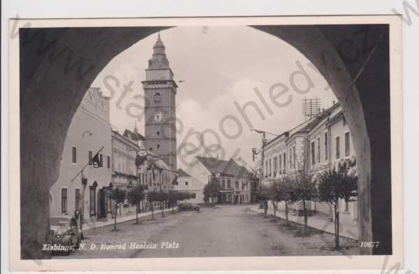  - Slavonice (Zlabings) - kostel, auto, nacistická výzdoba