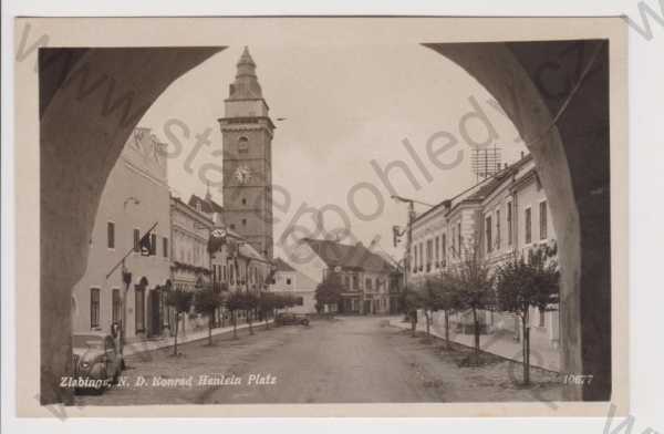  - Slavonice (Zlabings) - kostel, auto, nacistická výzdoba