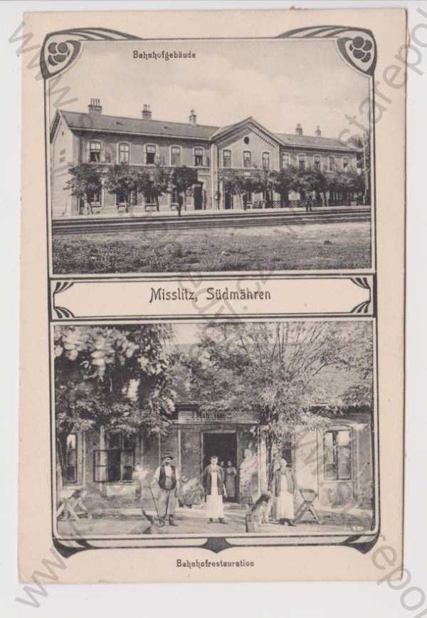  - Miroslav (Misslitz) - nádraží, nádražní restaurace, koláž