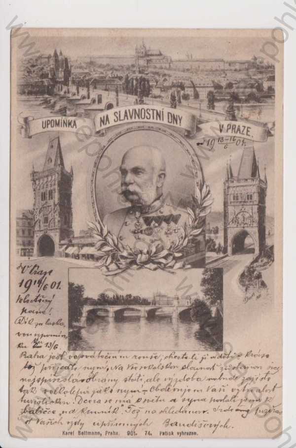  - Praha - František Josef I. - Hradčany, most, mostecké věže, koláž, DA