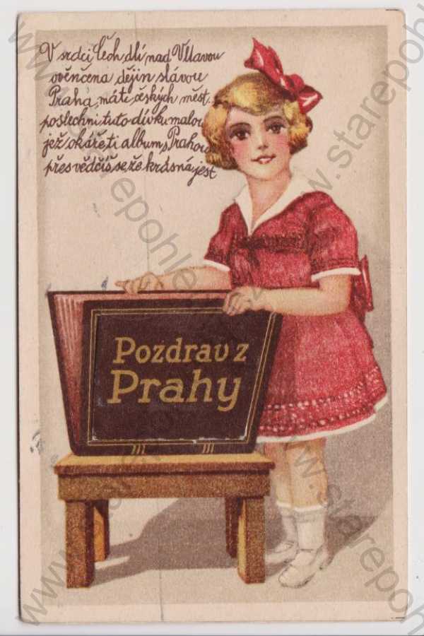  - Praha - dívka s knihou - leporelo, kolorovaná