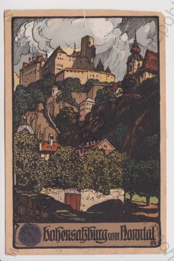  - Rakousko - Hohensatzburg - hrad, kolorovaná