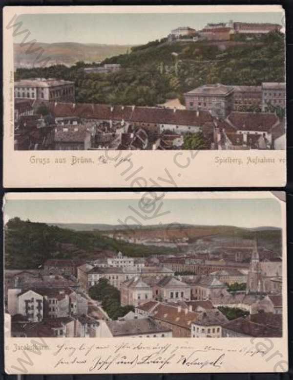  - 2x Brno (Brünn), kolorovaná, hrad, částečný záběr města, DA